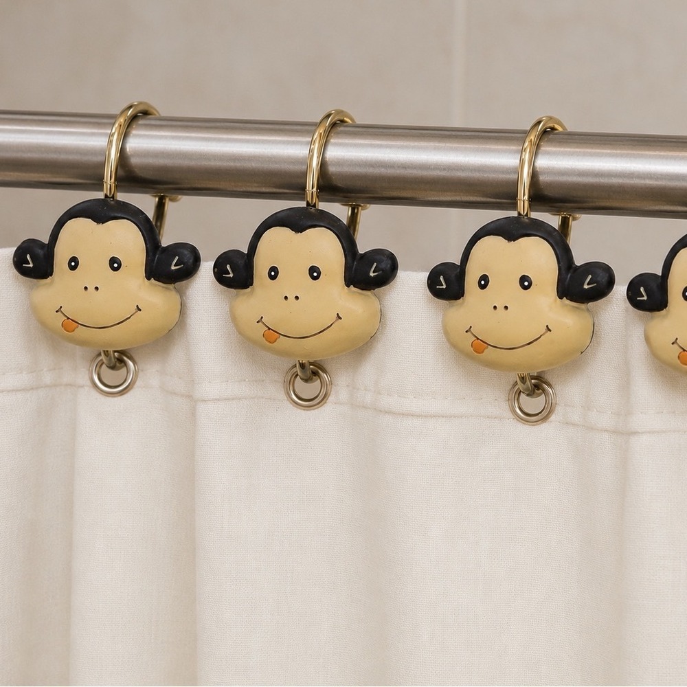 Monkey Shower Hooks Kids Set of 12 Brown Jungle Animal Decor NEE